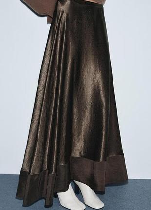 Юбка женская zara zw collection limited edition модель из лимитированной коллекции длинная макси атласная сатиновая m