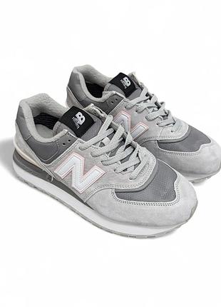 Женские кроссовки new balance 574 legacy серые с розовым (термо)