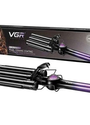 Плойка 130вт потрійна v-590 purple, 140-200°c, керамічне покриття, led дисплей тм vgr