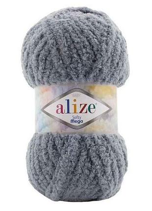 Пряжа softy mega 119 5шт/уп сірий 100% мікрополіестер 100г 70м тм alize