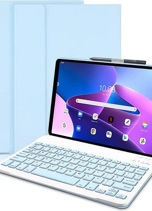 Чохол з bluetooth-клавіатурою для lenovo tab m10 plus 3-го покоління 10.6”, блакитний з тримачем для стилуса, qwerty розкладка
