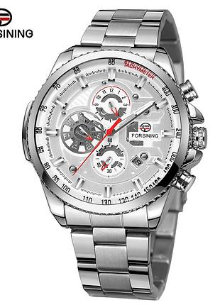 Мужские механические часы forsining 6909 silver-white с автоподзаводом и календарем