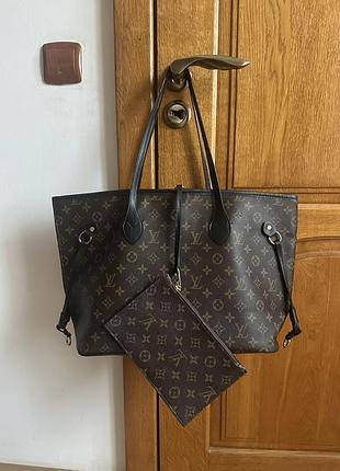 Сумка жіноча louis vuitton neverfull mm коричнева під бренд