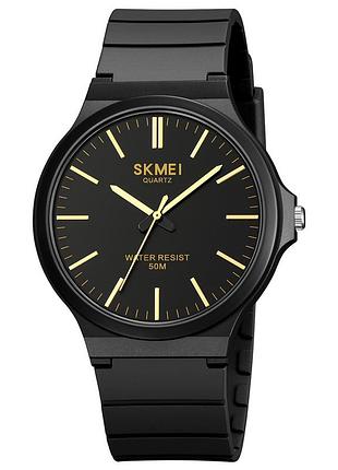 Чоловічий годинник skmei 2108bkgd black-gold з каучуковим ремінцем та захистом 5 atm
