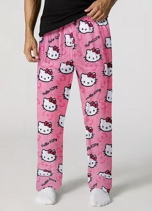 Чоловічі теплі штани з принтом hello kitty чоловіча піжама