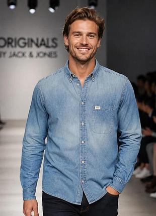 Чоловіча сорочка jack & jones originals синя m бавовна