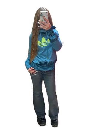 Худі жіноче adidas вінтаж блакитне з салатовим логотипом