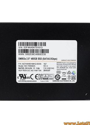 Ssd жорсткий диск 480gb samsung sm863a mz-7km480n ssd 480гб sata 6gb/s 2.5 enterprise v-nand mlc накопичувач для сервера mixed use