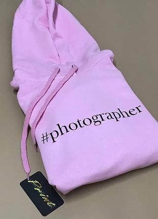 Толстовка жіноча/ худі світло-рожевого кольору "#photographer".