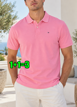 🤩1+1=3 мужская розовая футболка поло tommy hilfiger, размер 52 - 54