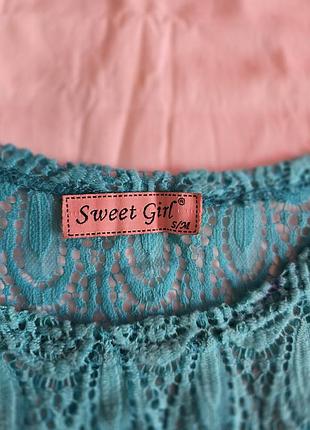 Блуза жіноча sweet girl бірюзова мереживна