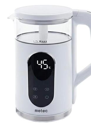 Електрочайник скляний metec 1.7л з індикатором білий (700038)