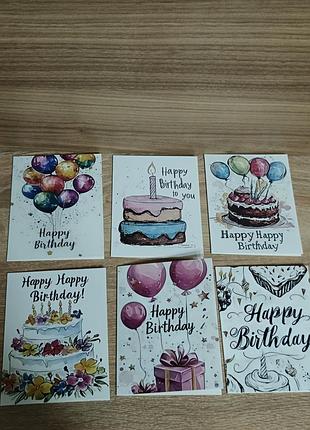 Набір вітальних листівок happy birthday 12.5х9.5 см 6 шт. з конвертами