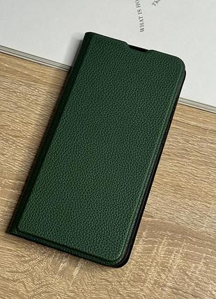 Шкіряний чохол книжка на samsung galaxy a55 темно-зеленого кольору leather design