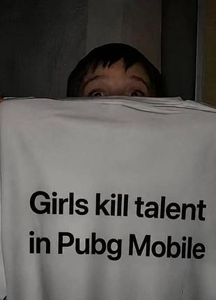 Футболка з принтом «girls kill talent in pubg mobile» — чоловіча футболка для геймера m, білий