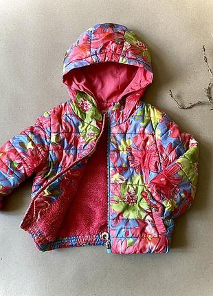 Куртка демісезонна дитяча для дівчинки xu kids 86-92 см 18-24 місяців | рожева квіткова з капюшоном