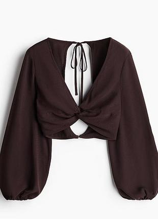 Блуза укороченная с открытой спинкой h&amp;m/топ с длинными рукавами-фонариками/кроп-топ