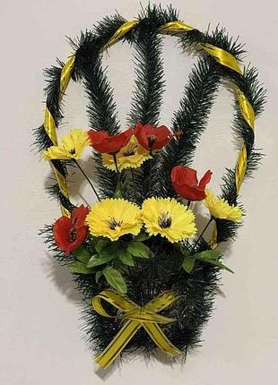 Корзина с цветами no4 волошки и маки 50х30см желто-красный тм memori