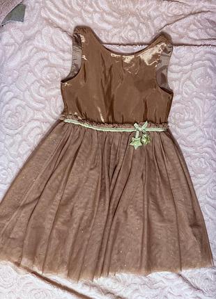 Нарядное золотое платье 6-7 лет h&m звездочки блестящее пышное