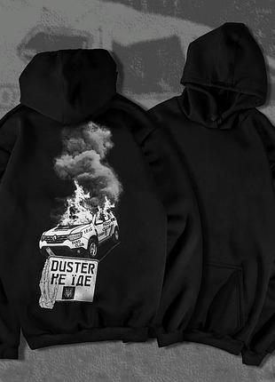 Чёрное худи унісекс - "duster не едет" худи для мужчин xxl