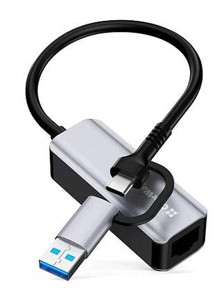 Dm сетевой адаптер usb спецификация 2.2 3.0 type-c gigabit ethernet серый для ноутбуков и пк стабильны spe|lz 4