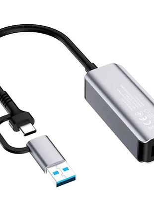 Dm сетевой адаптер usb спецификация 2.2 3.0 type-c gigabit ethernet серый для ноутбуков и пк стабильны spe|lz 5