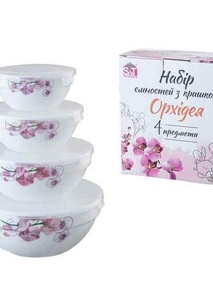 Набір ємностей 4шт. склокераміка з кришкою (7,6,5, 4,2) орхідея 30054-15022 тм snt