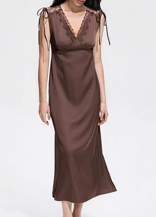 Сукня reserved шовкова, коричнева,