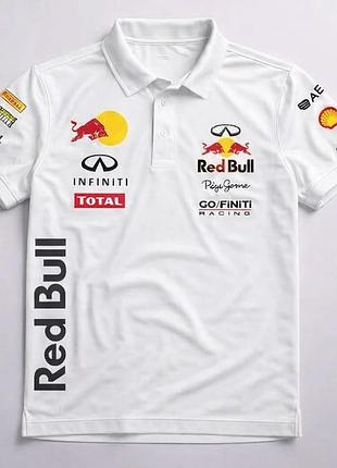 Поло red bull racing белое | мужское поло в стиле formula 1 темно синий, s