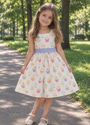 Нарядное пышное коттон хлопок белое платье длинное миди 6-7 лет  tu пирожное капкейк