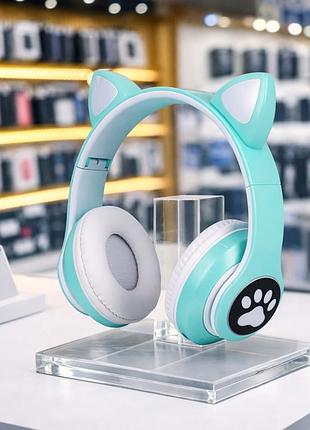 Етские беспроводные bluetooth-наушники stn-28 pro с кошачьими ушками и подсветкой бирюзовый