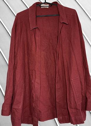 Жіноча теракотова лляна сорочка f&f eu 42 l xl 40 42 48 50 фендф оверсайз сорочка без ґудзиків з льону та віскози f&f eu42 48 50