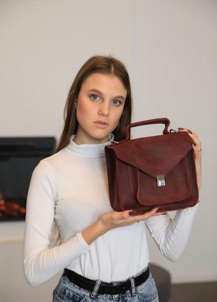 Женская кожаная сумка через плечо 25×20×7,5 см ls-25 max — бордовая