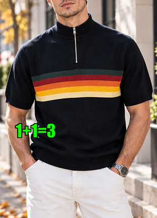🤩1+1=3 фірмовий темно-синій светр на змійці next з коротким рукавом, розмір 48 - 50