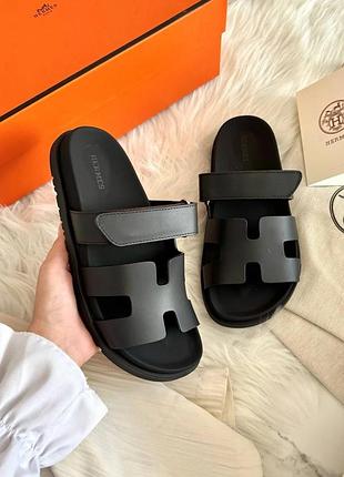 Шлепанцы hermes slippers chypre black 📦 40