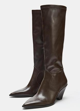 Коричневі ковбойські чоботи zara new