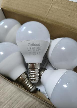 Світлодіодні led лампи tailcas e14 g45 5w (45w) 6000k холодне біле світло — набір 6 шт.