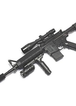 Автомат m416 длина 83 см, подсветка, лазерный прицел, фонарик, глушитель, механический принцип работы, пульки