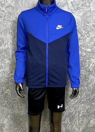 Nike кофта 137-147 см подростковая спортивная синяя с принтом на флисе