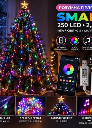 Умная гирлянда smart 250 led длина 2,5 м с управлением смартфона прозрачная, мультиколор 1733044w