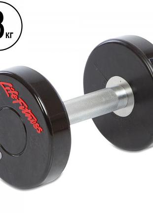 Гантель цільна професійна для фітнесу з поліуретановим покриттям life fitness ga-80081-8, 1 шт 8 кг