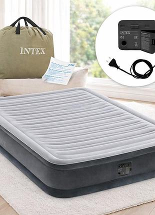 Велюр кровать intex 67768 191-137-33см, до 273кг, встроенный эл насос 220в, усиленная конструкция, сумка, в кор-ке