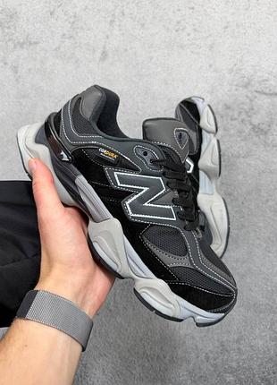 Утеплені зимові чоловічі кросівки new balance 9060 cordura winter termo grey black нью беланс чорного з сірим кольорів термо