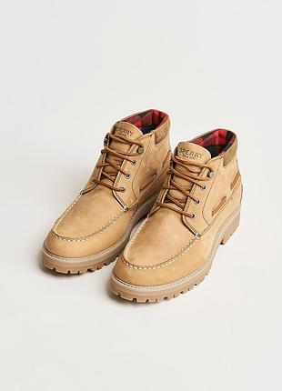 Sperry lug chukka waterproof шкіряні чоловічі черевики топсайдери берці демі сезон бежеві водонепроникні натуральна шкіра нубук р. 40 41