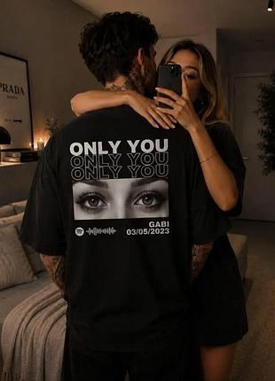 Футболка з фото очей улюбленої «only you» та персональним принтом l, графітовий