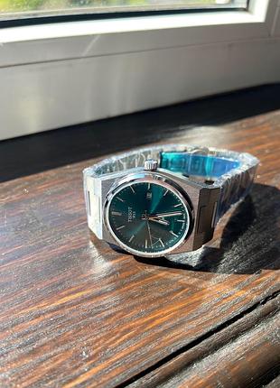 Чоловічий годинник tissot prx 80 green quartz — кварцовий, 40 мм, зелений циферблат, сапфірове скло, сталевий браслет