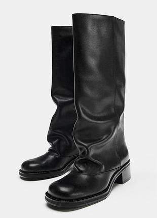 Чоботи жіночі чорні шкіряні ковбойські zara new