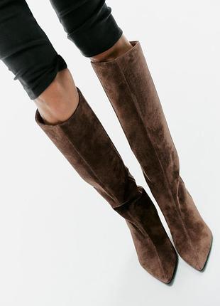 Чоботи жіночі коричневі замша кітен хіл zara new