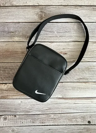Комплект шкіряний спортивна сумка nike + барсетка чорна шкіряна найк 6