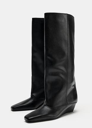 Чорні чоботи жіночі чорні шкіряні zara new